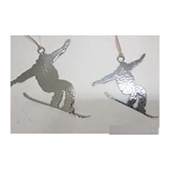 Stainless Hammered Snowboarder Ornament