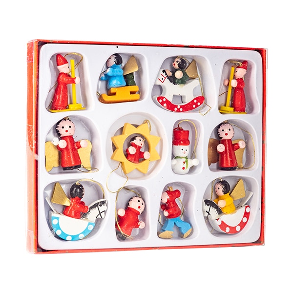 Vintage Mini Wooden Ornament Sets Twelve