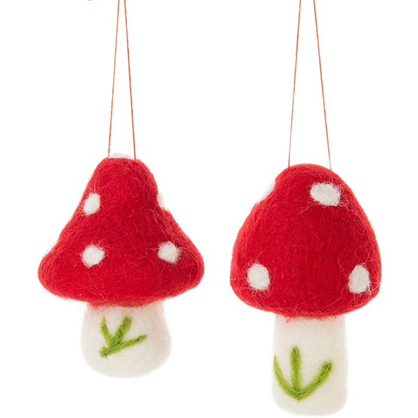 White Dot Mushroom Felt Ornament