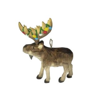 Wooden Carved Christmas Moose Ornament