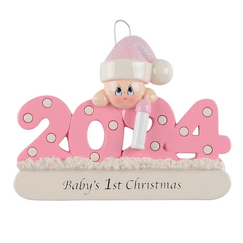 2024 Babys 1st Christmas Ornaments Personalized Pink