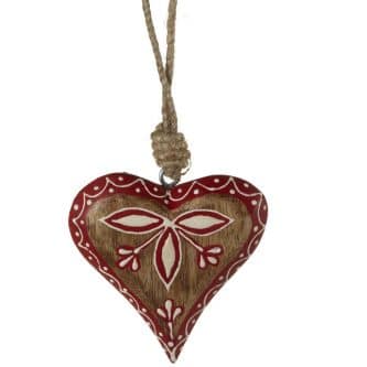 Red Accent Wood Heart Ornament