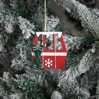 Red Gondola With Skis Ornament Glamour