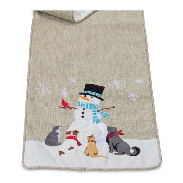 Snowman with Pets Table Runner Close Up