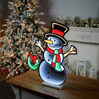 Snowman With Wreath Infinity Light Lit Decor Glamour