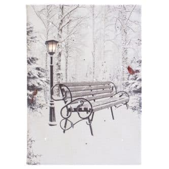 Snowy Bench With Cardinal Lit Picture