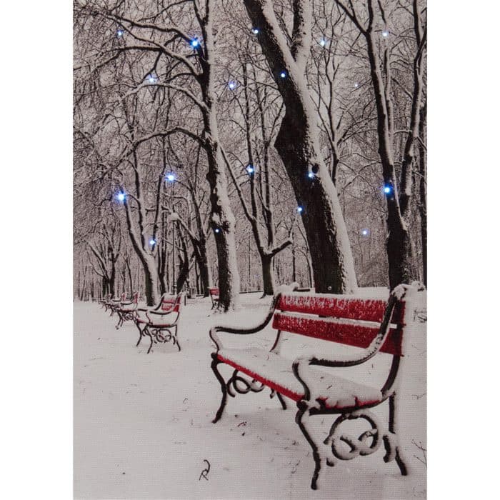 Snowy Patch with Bench Lit Picture