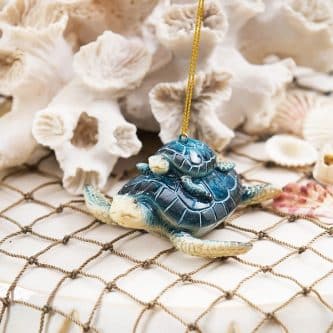 Blue Mama And Baby Turtle Ornament