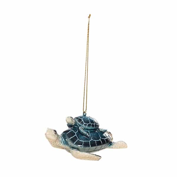 Blue Mama and Baby Turtle Ornament Simple