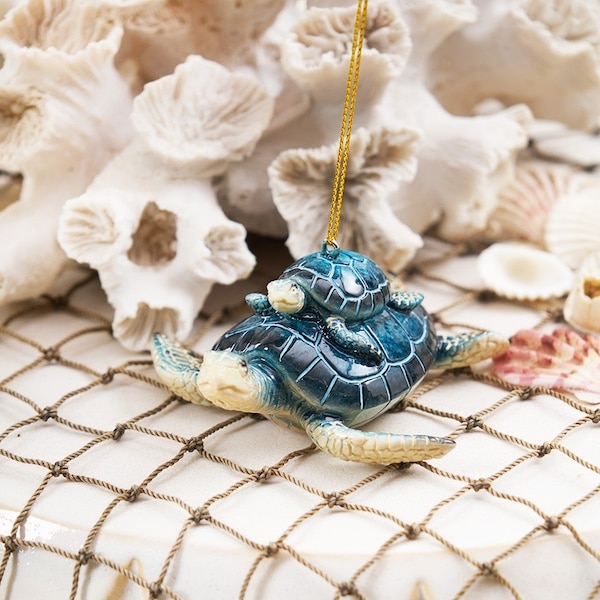 Blue Mama and Baby Turtle Ornament