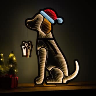 Dog In Santa Hat Infinity Light Lit Decor Glamour