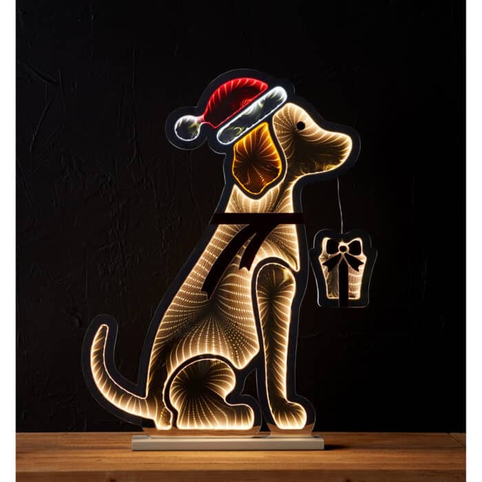 Dog in Santa Hat Infinity Light Lit Decor Plain