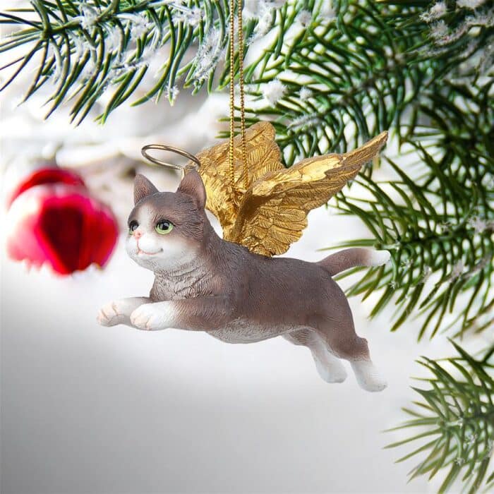 Grey Tabby Holiday Angel Ornament Glamour