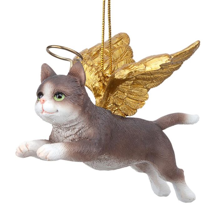 Grey Tabby Holiday Angel Ornament Side