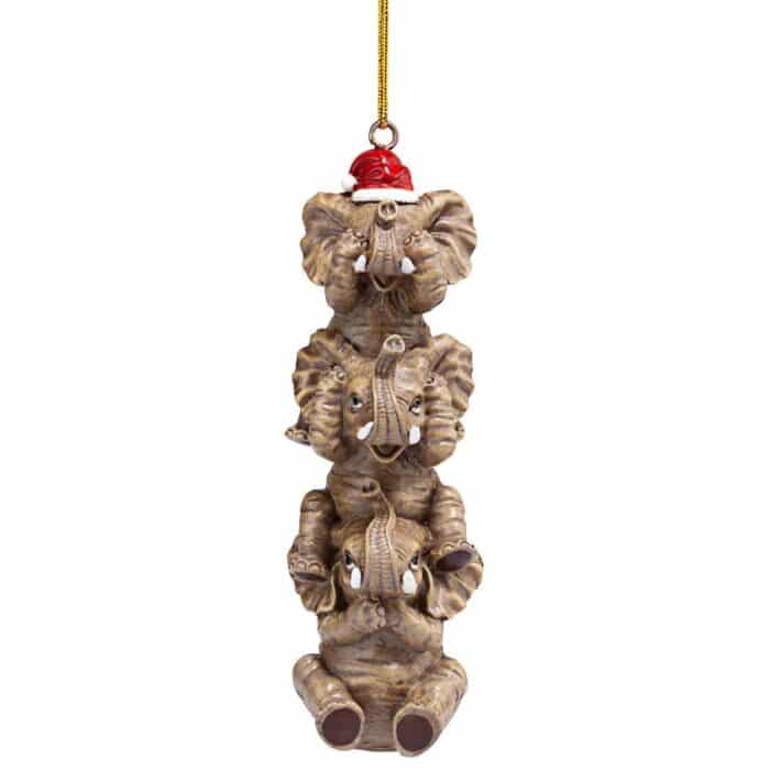 See Speak Hear No Evil Elephant Ornament Front