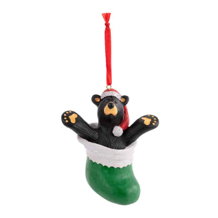 Black Bear in a Stocking Ornament Green