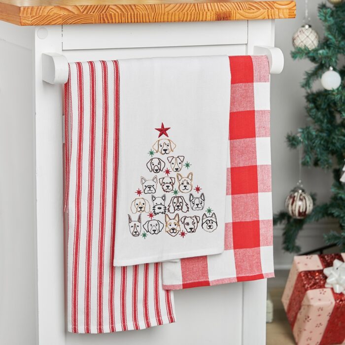 Dog Face Christmas Tree Kitchen Towel Glam