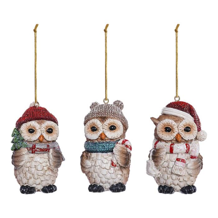 Festive Wide Eyed Owl Ornaments