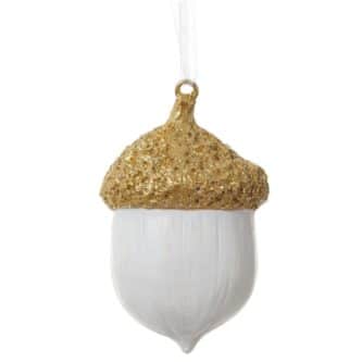 Gold Top White Acorn Ornament