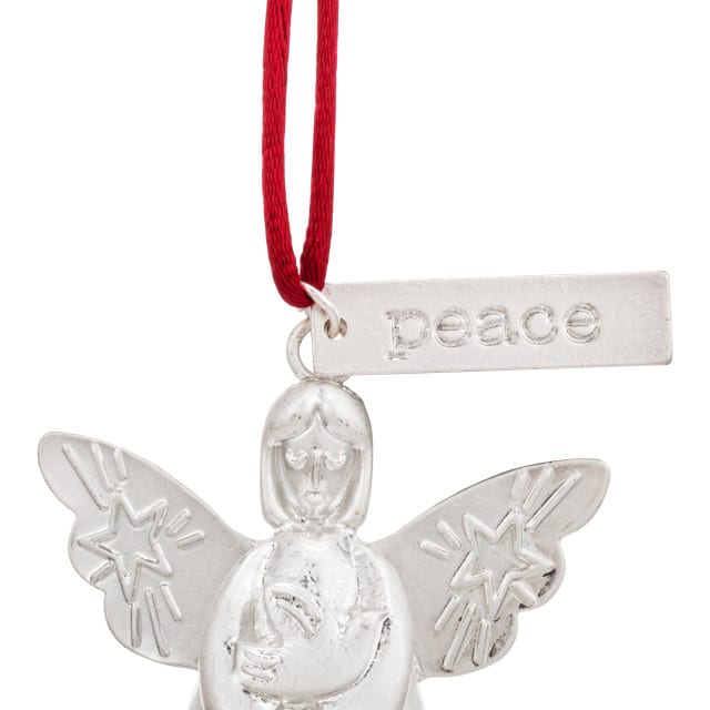 Mini Bell Angel Ornament Joy or Peace Close Up Peace