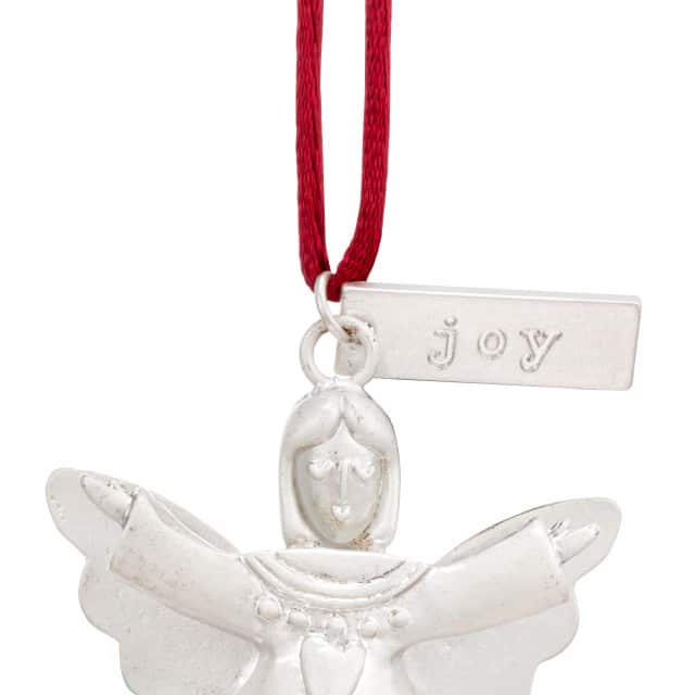 Mini Bell Angel Ornament Joy or Peace Joy Close Up