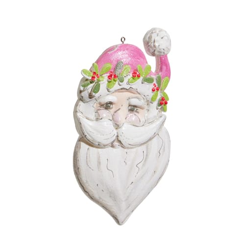 Pink Hat Santa Face Ornament