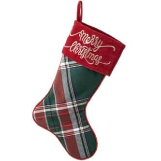 Plaid Merry Christmas Embroidered Cuff Stocking