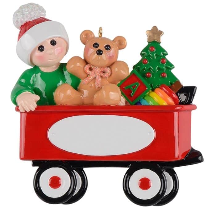 Christmas Baby Wagon Ornament Personalized Red