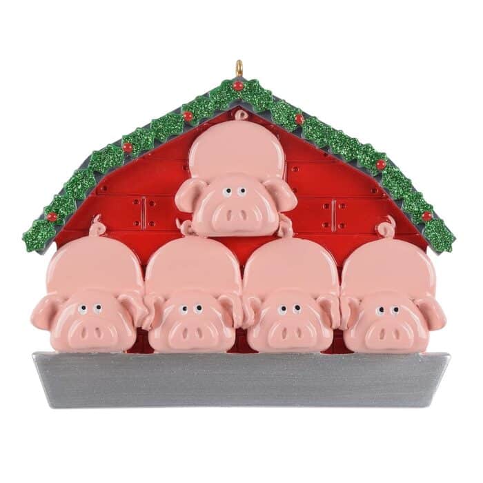 Pigs on the Farm Family Ornament Personalized Five