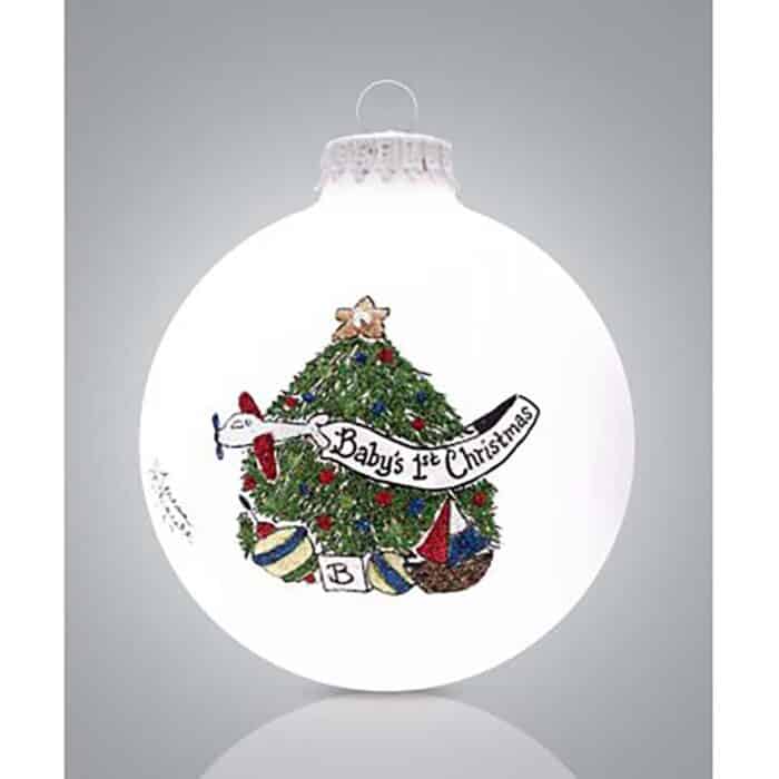 Babys First Christmas Tree Glass Ball Ornament Boy