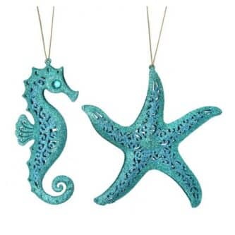 Blue Glitter Sea Creature Ornaments