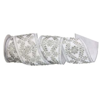 Dupion Jeweled Scroll Ribbon 4"