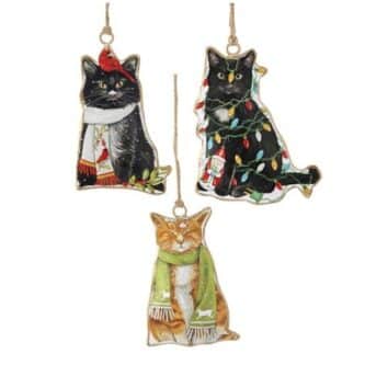 Holiday Kitty Cat Metal Ornaments