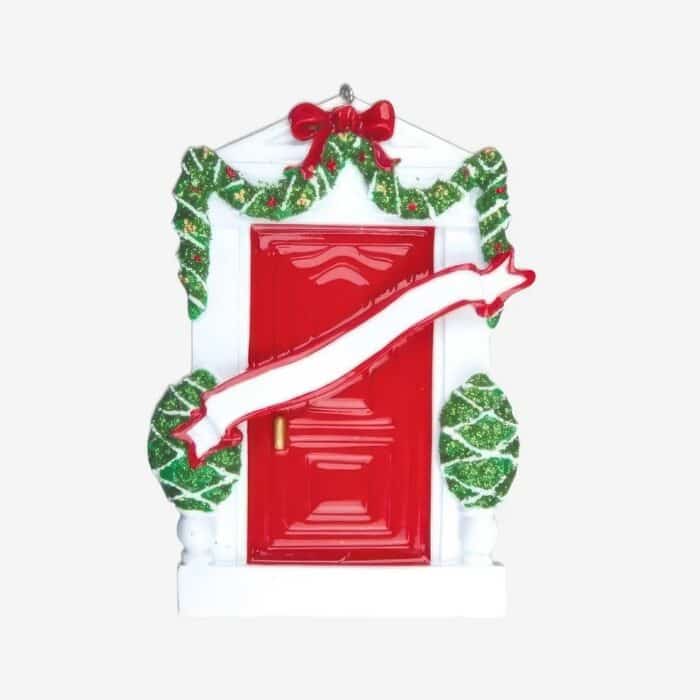 Holiday Red Door Banner Ornament Personalize