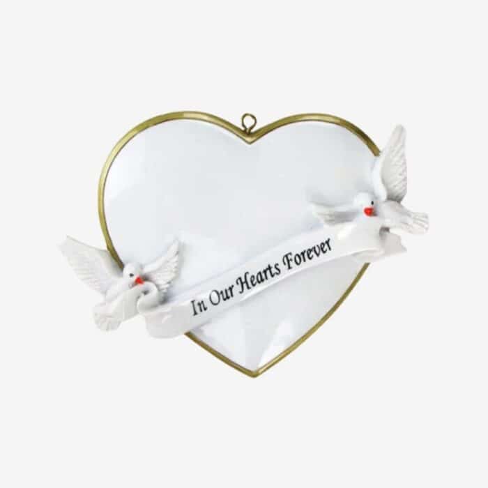 Memorial Heart with Doves Ornament Personalize