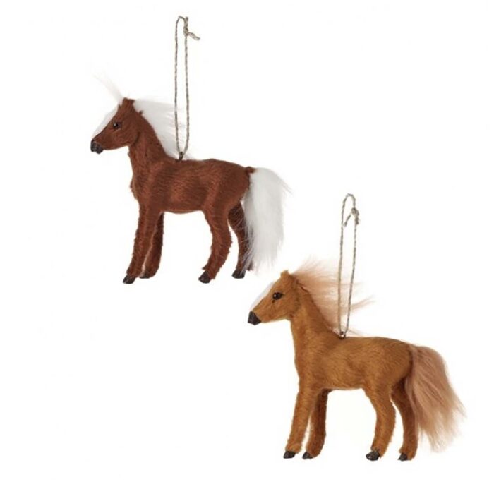 Real Fur Look Horse Ornaments