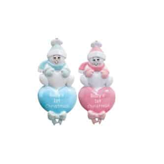 Babys 1st Snow baby On Heart Ornaments Personalized