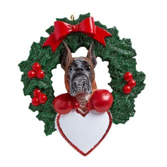 Boxer In Wreath Ornament Personalized