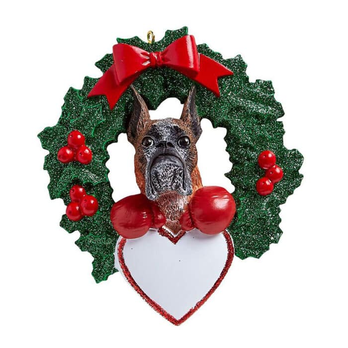 Boxer in Wreath Ornament Personalized