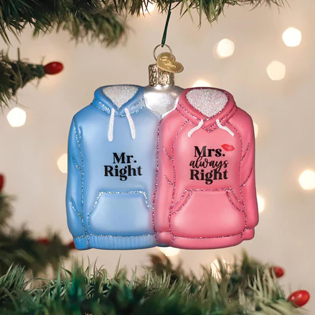 Mr and Mrs Right Hoodie Ornament Old World Christmas