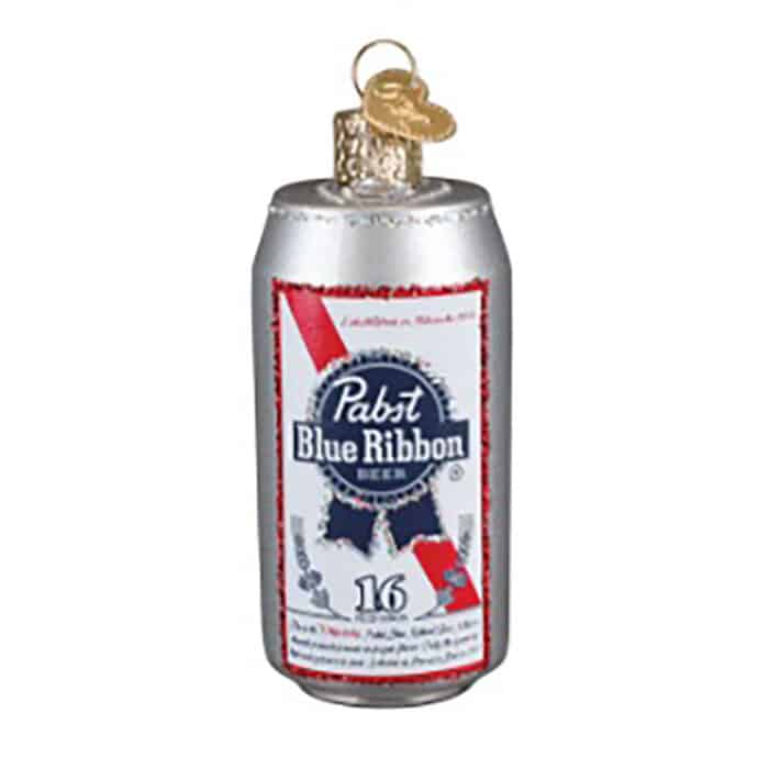 Pabst Blue Ribbon Beer Can Ornament Old World Christmas Back