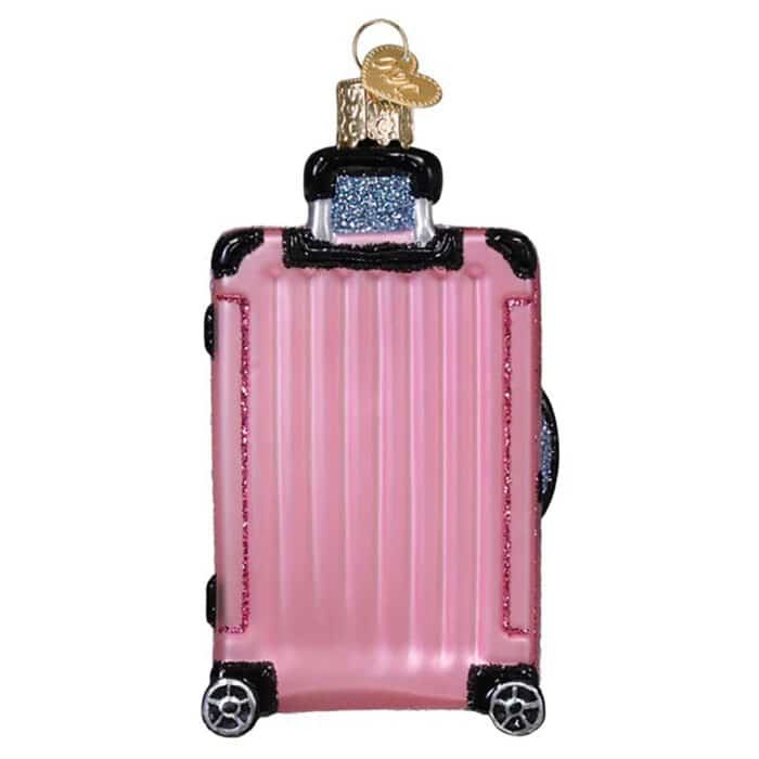 Pink Rolling Suitcase Ornament Old World Christmas Back
