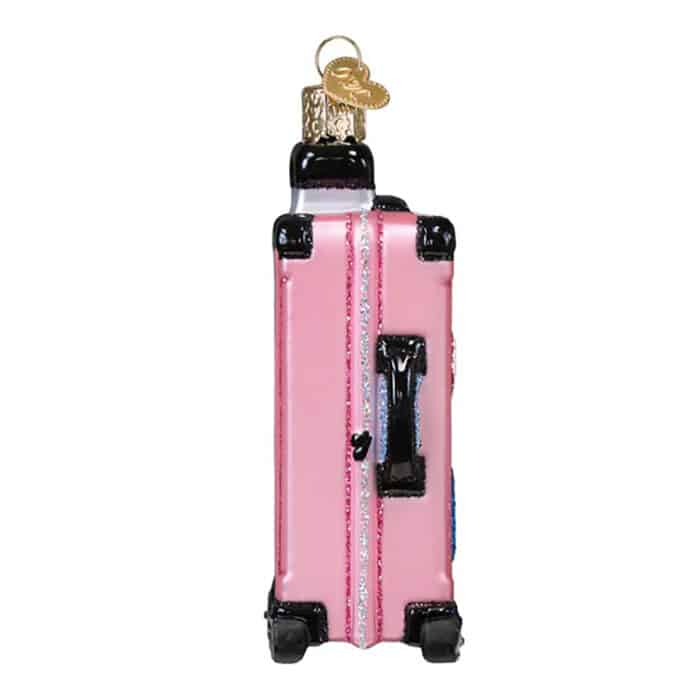 Pink Rolling Suitcase Ornament Old World Christmas Side