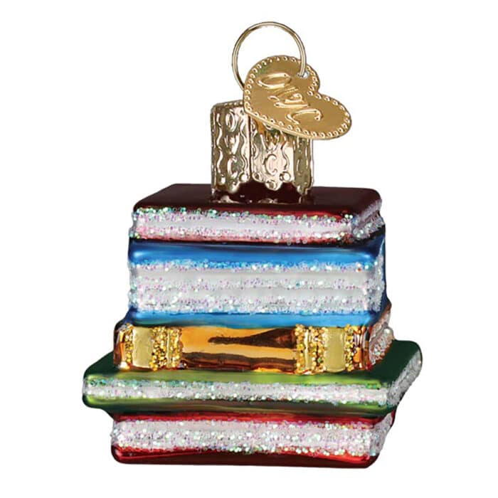 Mini Stack Of Books Ornament Old World Christmas Back