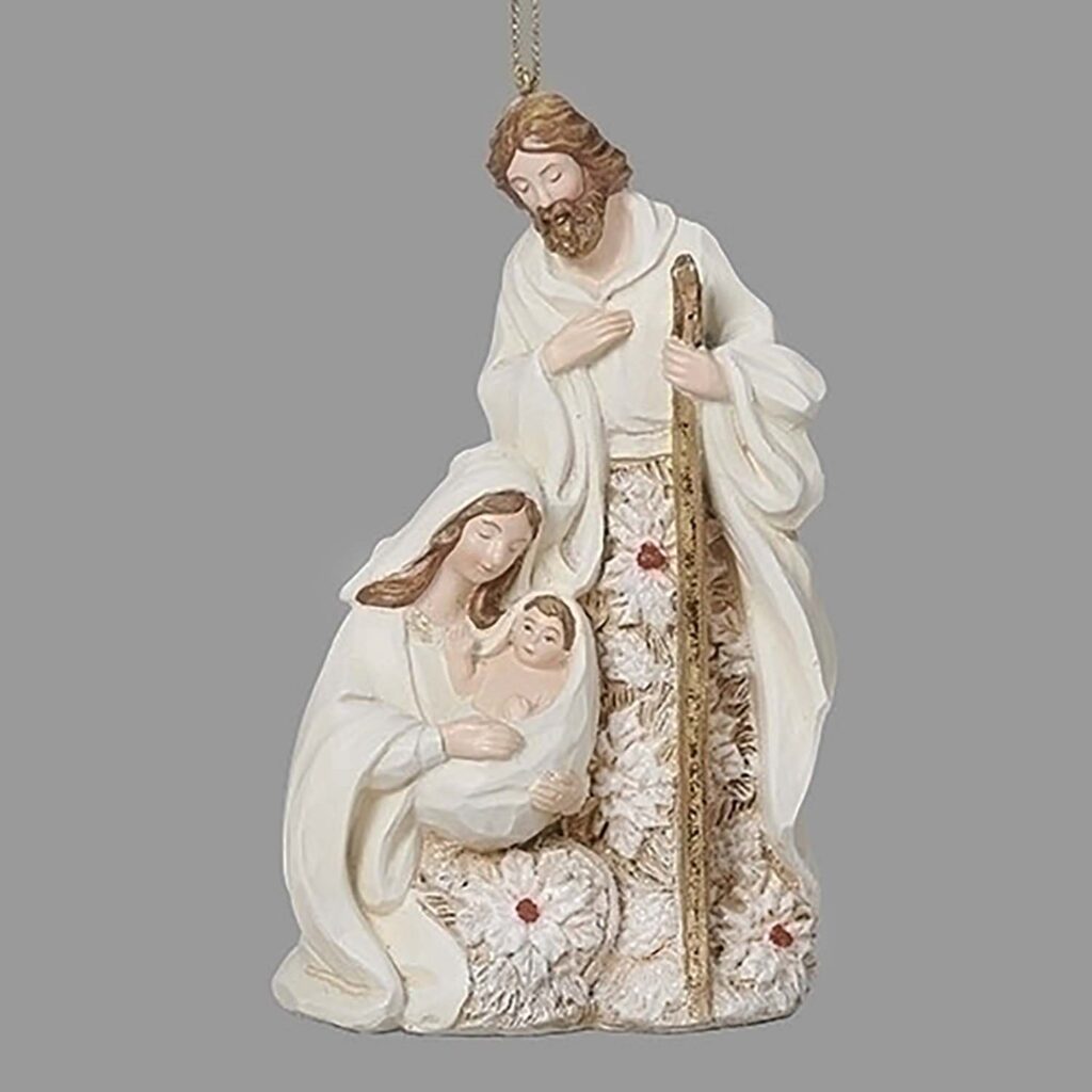 Poinsettia Pattern Holy Family Ornament