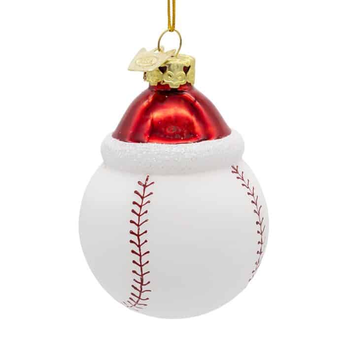 Baseball with Santa Hat Ornament Back