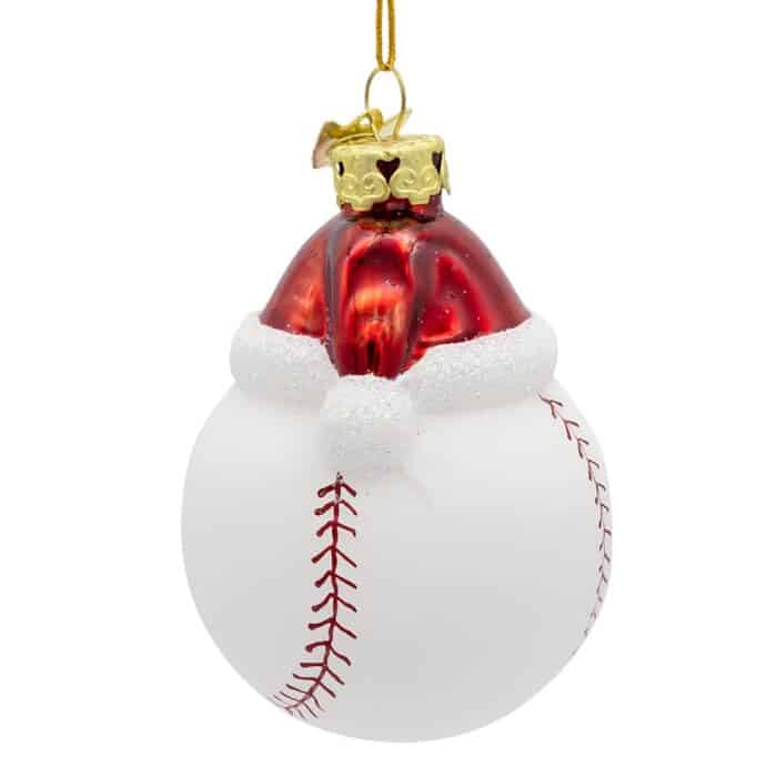 Baseball with Santa Hat Ornament Side