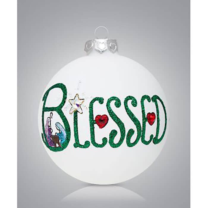 Blessed Holy Family Glass Ball Ornament Personalized