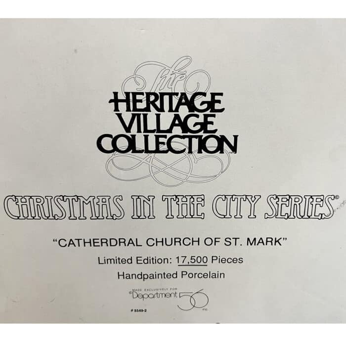Cathedral of St Marks Christmas in the City D56 Pre owned Sleeve Mis Spell