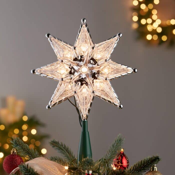 Clear Faceted Star Tree Topper Lit